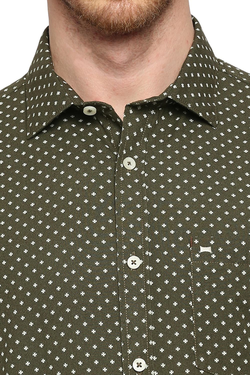 BASICS SLIM FIT COTTON POPLIN PRINTED SHIRT