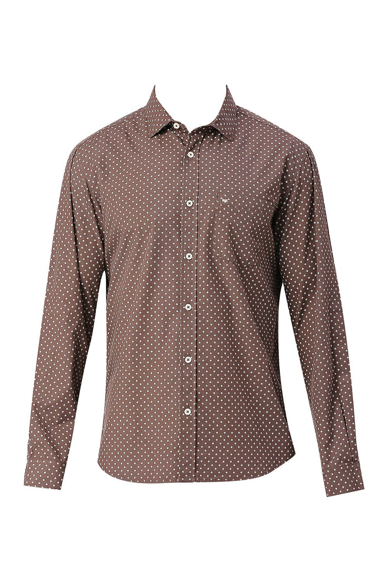 BASICS SLIM FIT COTTON POPLIN PRINTED SHIRT