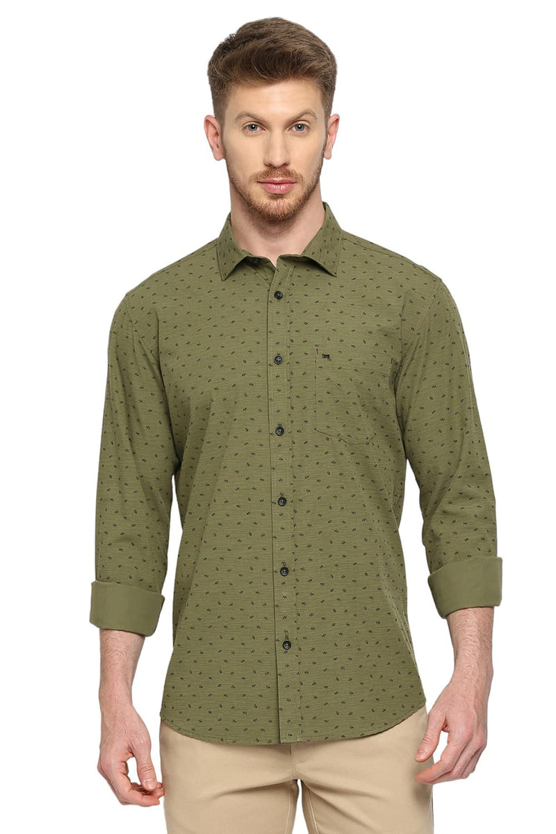 BASICS SLIM FIT COTTON POPLIN PRINTED SHIRT