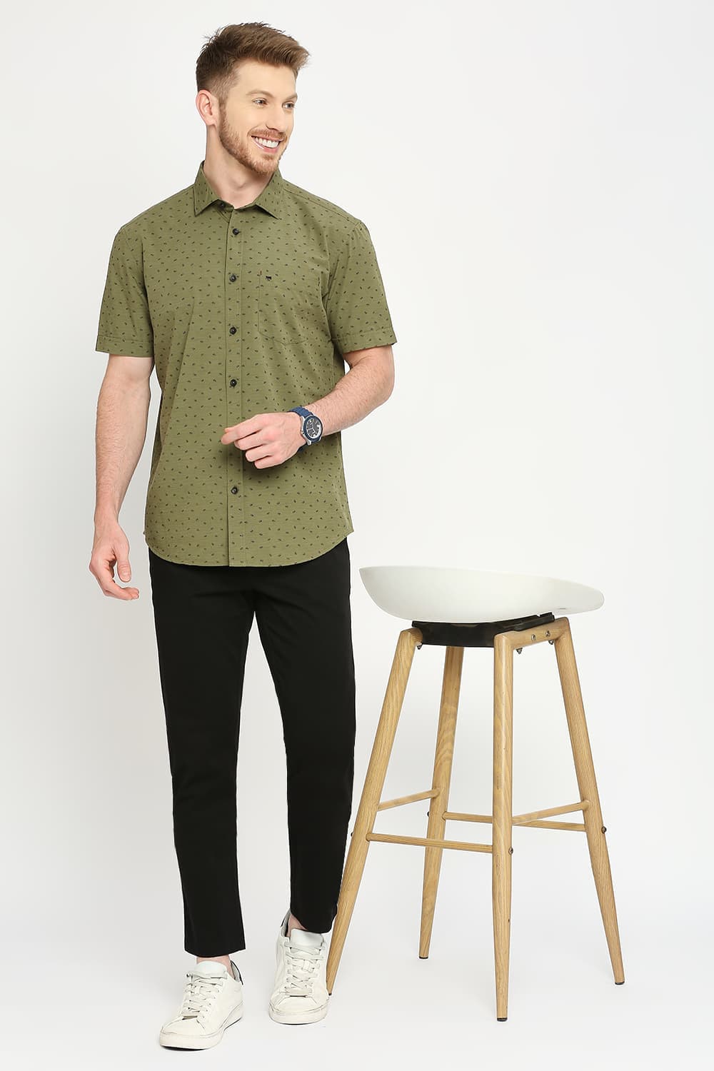 Slim Fit Cotton Poplin Printed Halfsleeves Shirt