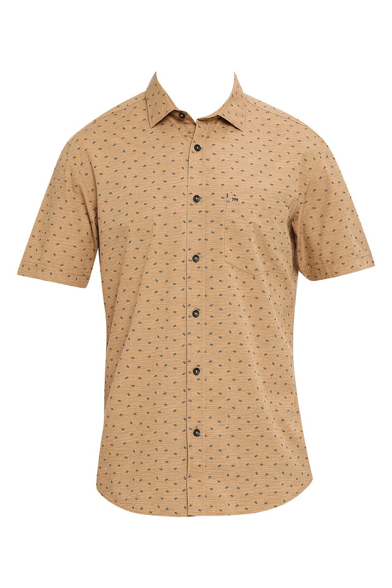 BASICS SLIM FIT COTTON POPLIN PRINTED HALFSLEEVES SHIRT