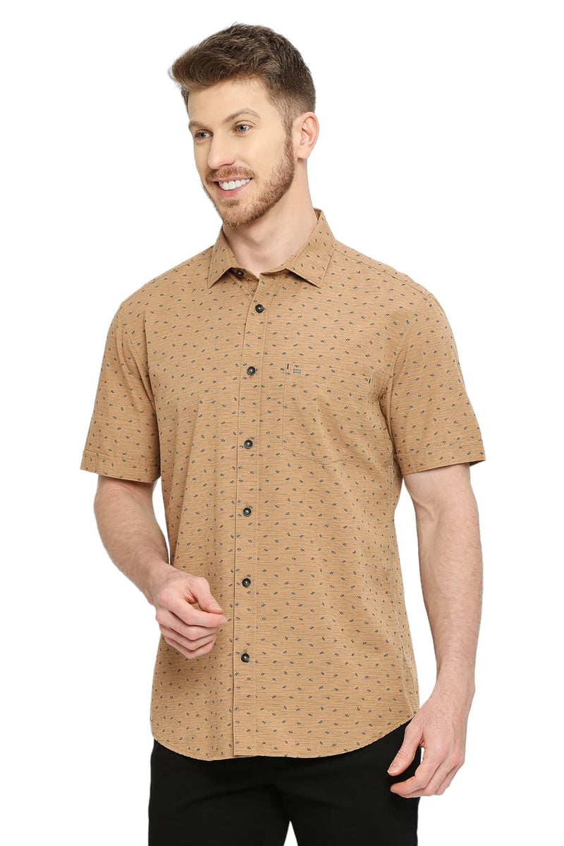 BASICS SLIM FIT COTTON POPLIN PRINTED HALFSLEEVES SHIRT