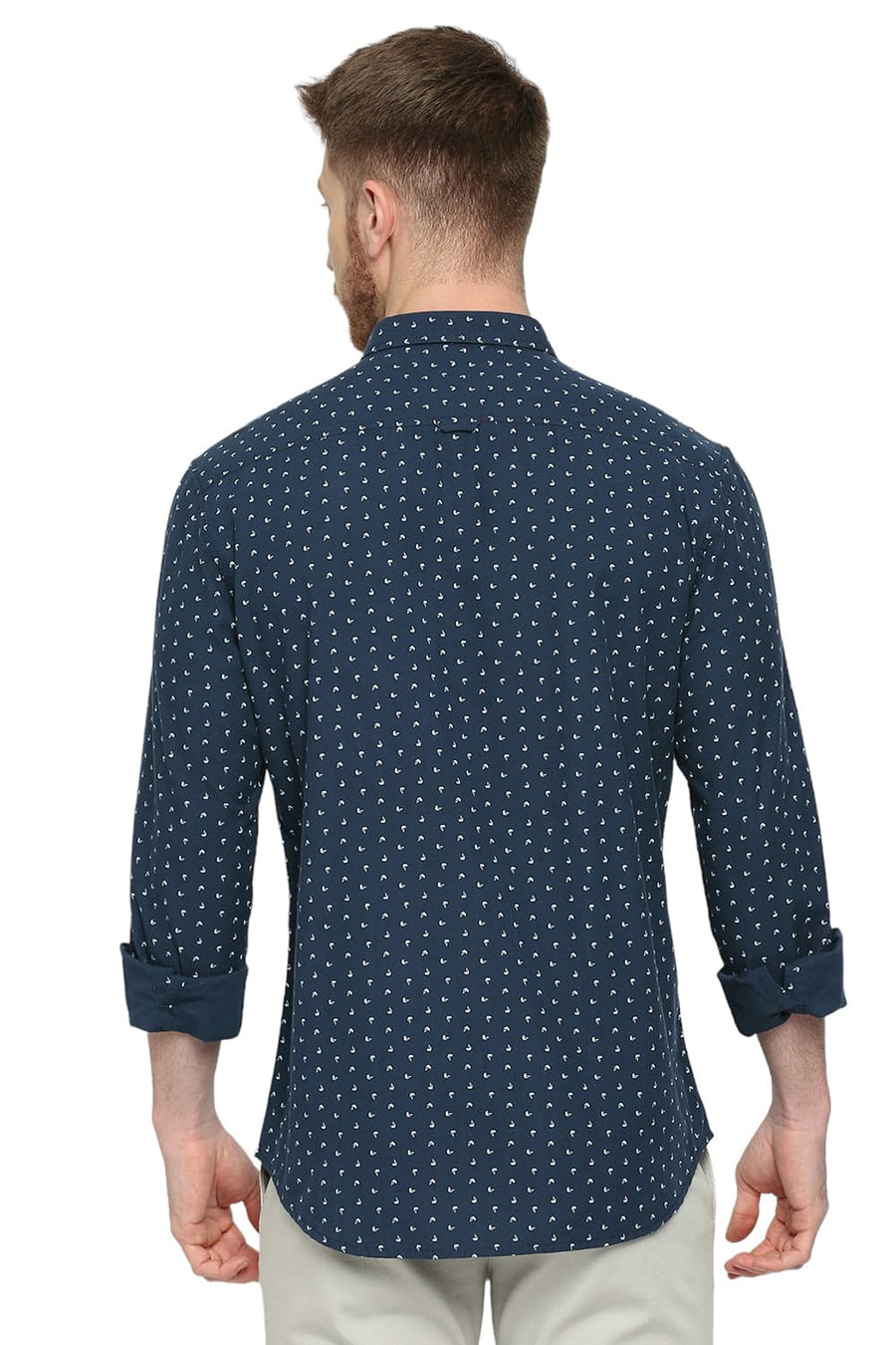 BASICS SLIM FIT CORSAIR NAVY COTTON TWILL PRINTED SHIRT