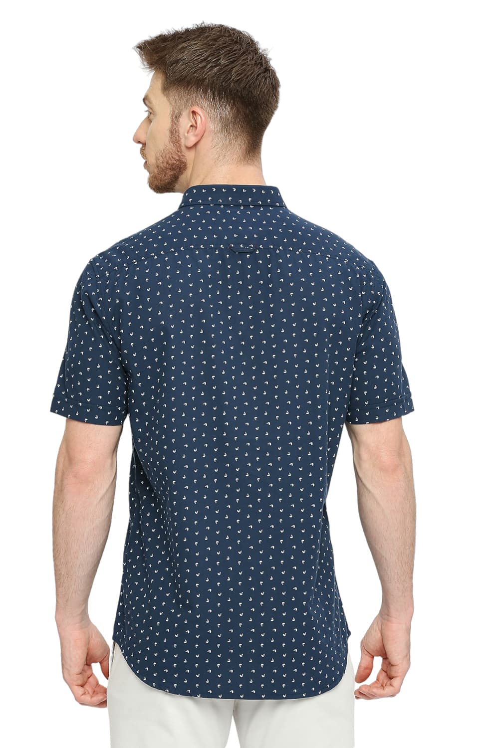 BASICS SLIM FIT COTTON TWILL PRINTED HALFSLEEVES SHIRT