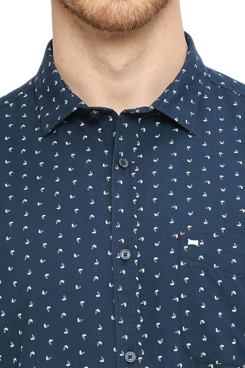 BASICS SLIM FIT COTTON TWILL PRINTED HALFSLEEVES SHIRT