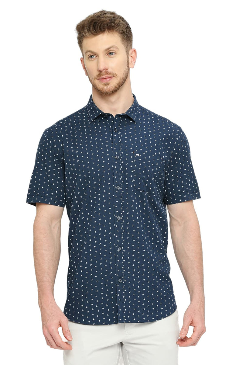 BASICS SLIM FIT COTTON TWILL PRINTED SHIRT