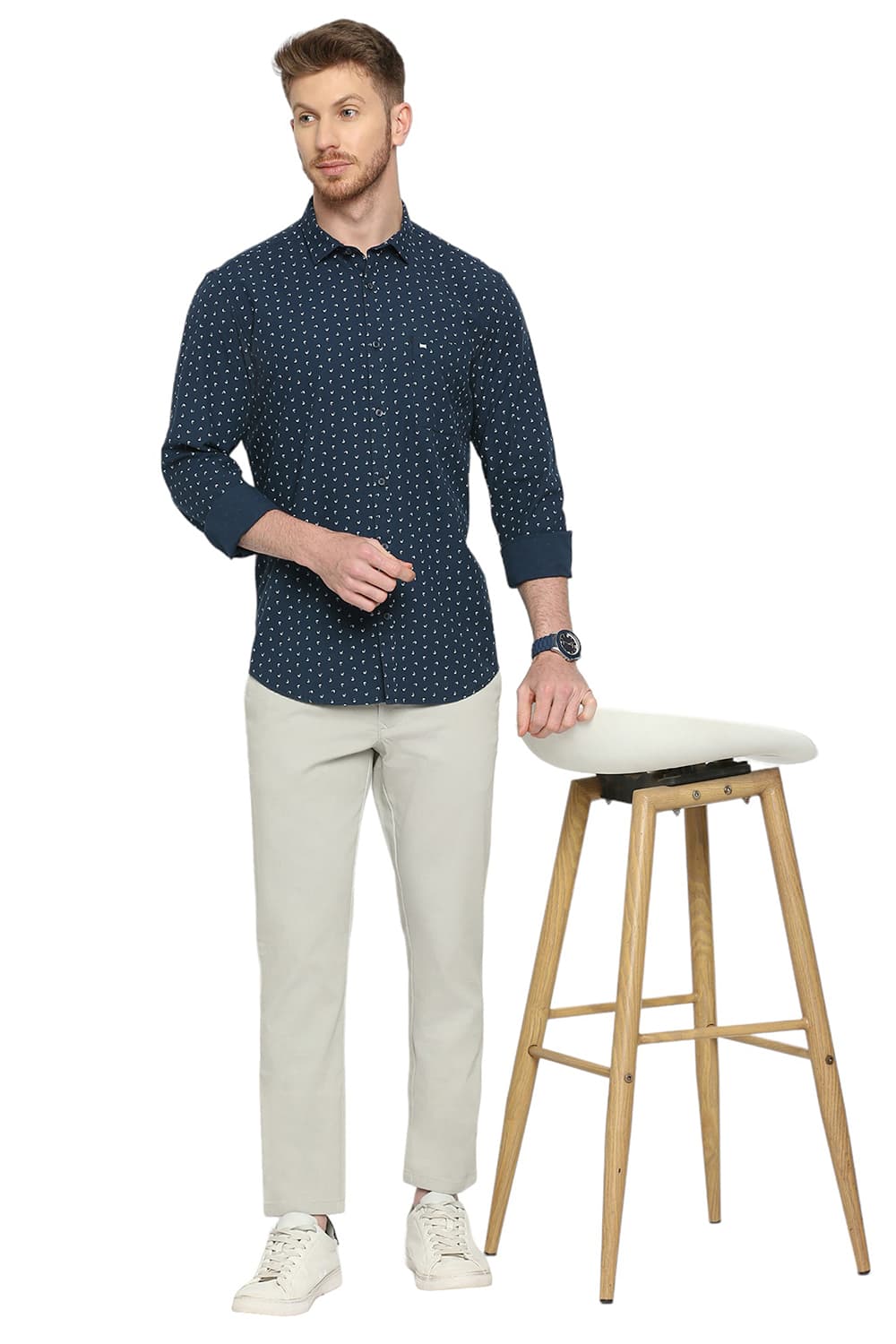 BASICS SLIM FIT COTTON TWILL PRINTED SHIRT