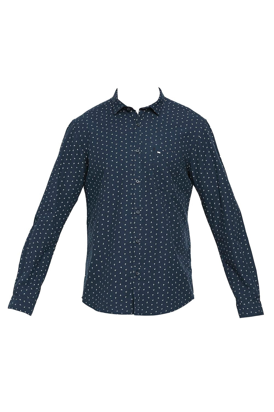BASICS SLIM FIT CORSAIR NAVY COTTON TWILL PRINTED SHIRT
