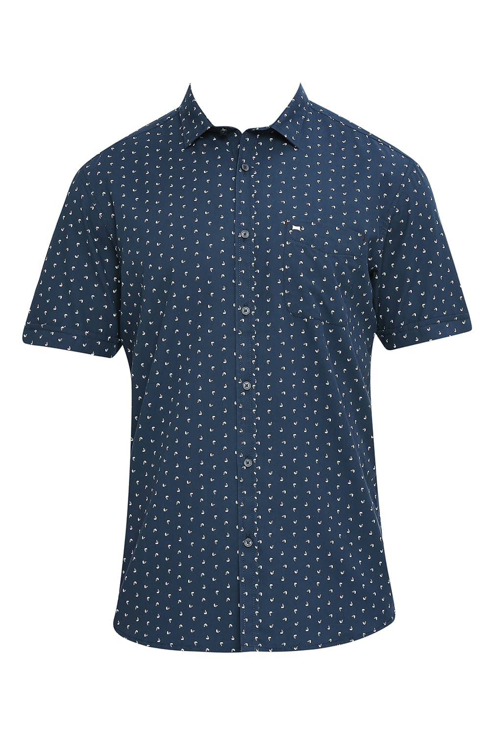 BASICS SLIM FIT COTTON TWILL PRINTED HALFSLEEVES SHIRT