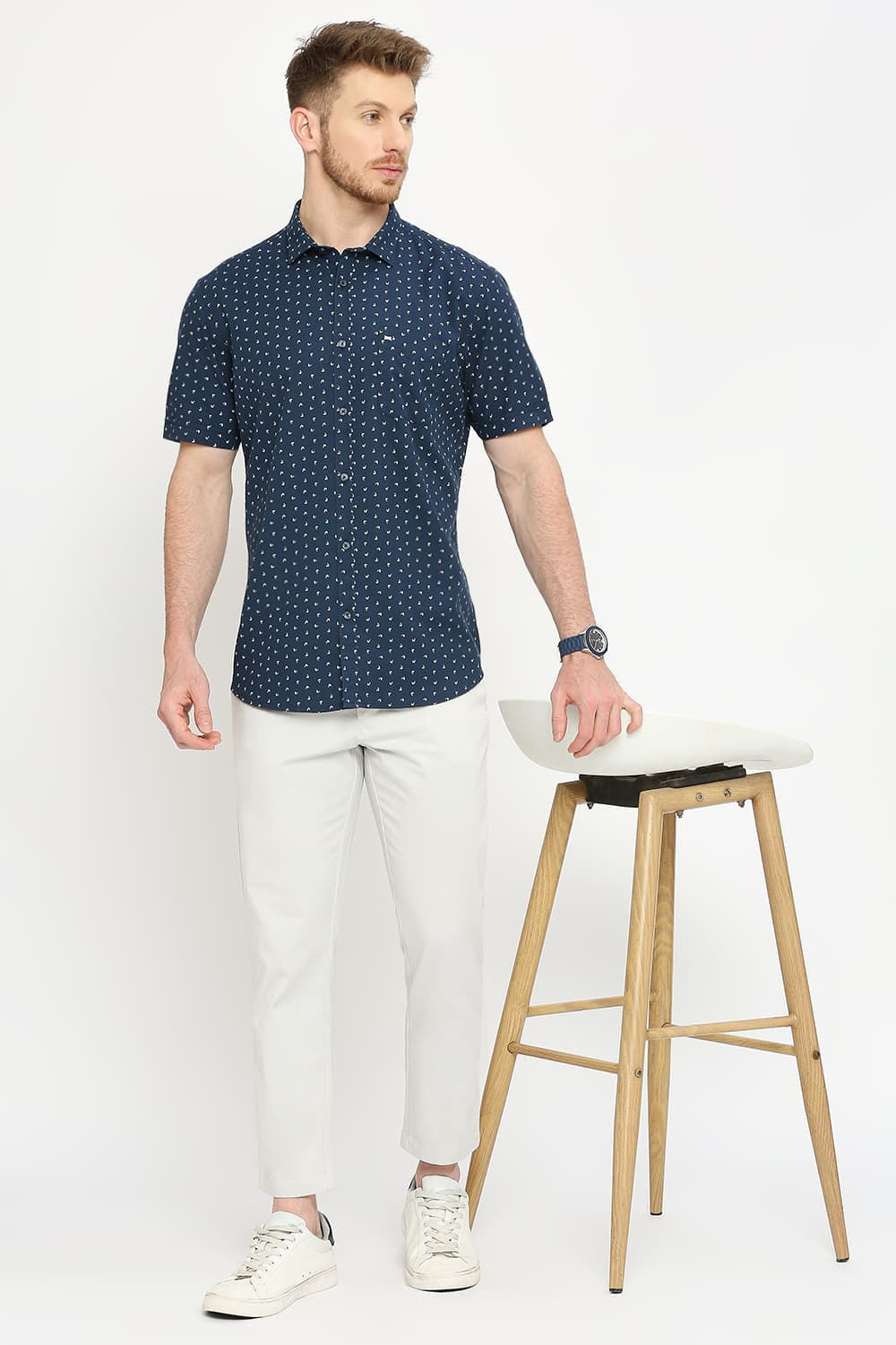 Slim Fit Cotton Twill Printed Halfsleeves Shirt