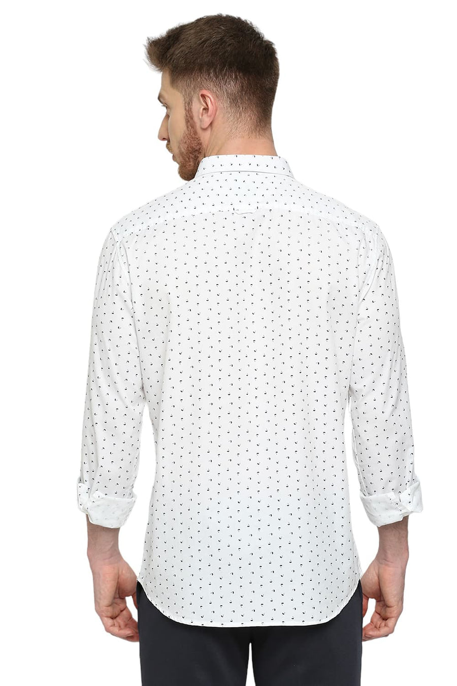 BASICS SLIM FIT CELESTIAL WHITE COTTON TWILL PRINTED SHIRT