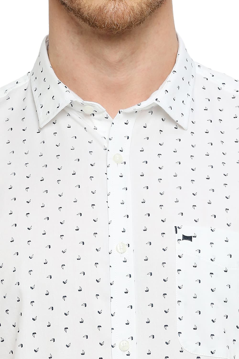 BASICS SLIM FIT COTTON TWILL PRINTED HALFSLEEVES SHIRT