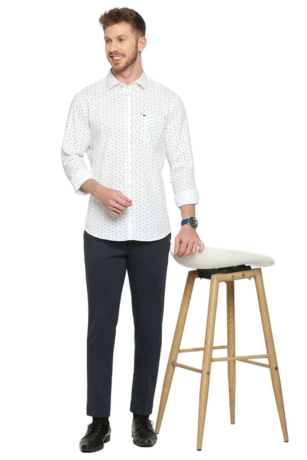 BASICS SLIM FIT COTTON TWILL PRINTED SHIRT