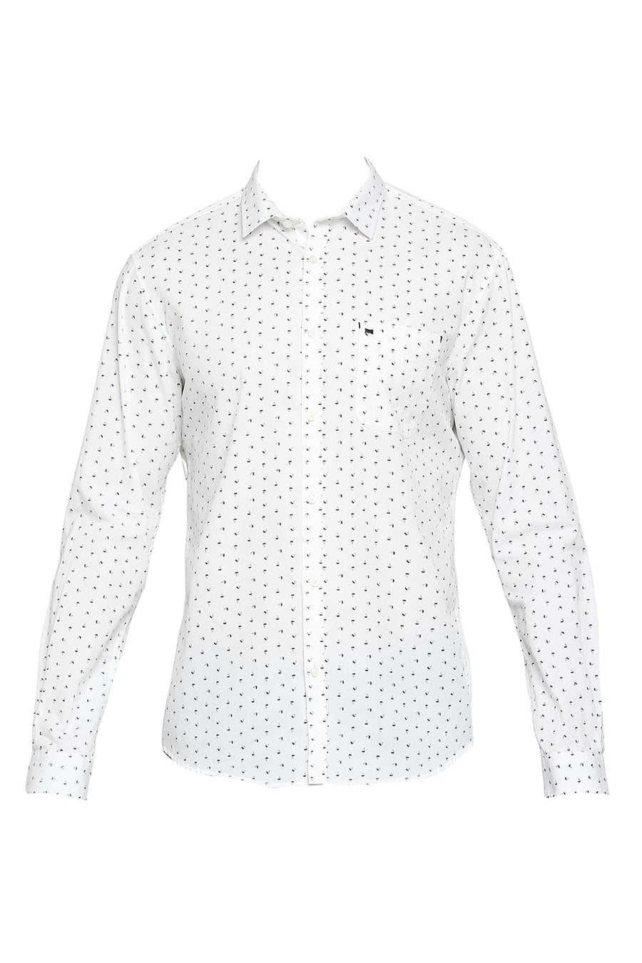 BASICS SLIM FIT CELESTIAL WHITE COTTON TWILL PRINTED SHIRT