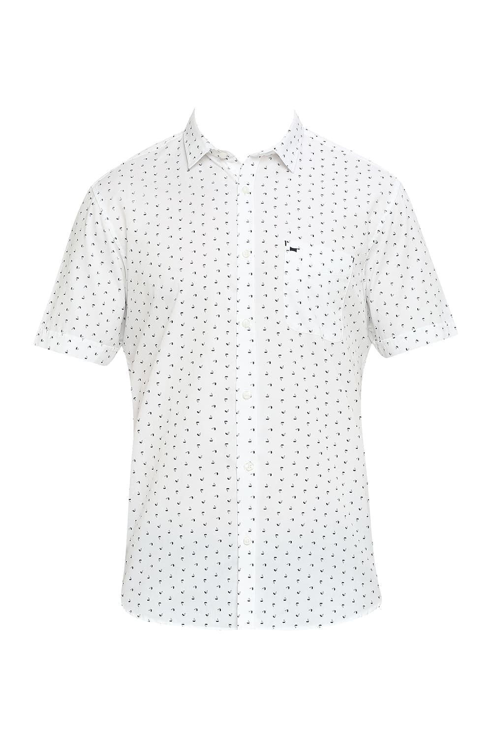 BASICS SLIM FIT COTTON TWILL PRINTED HALFSLEEVES SHIRT