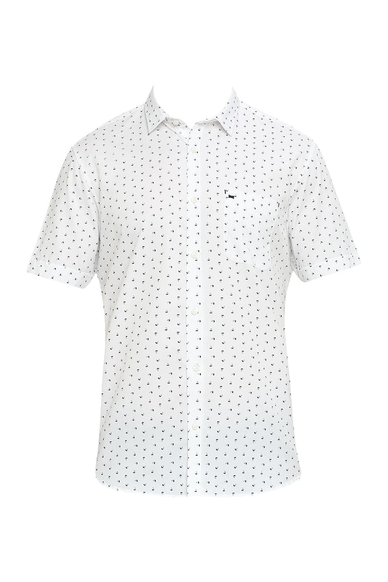 BASICS SLIM FIT COTTON TWILL PRINTED HALFSLEEVES SHIRT