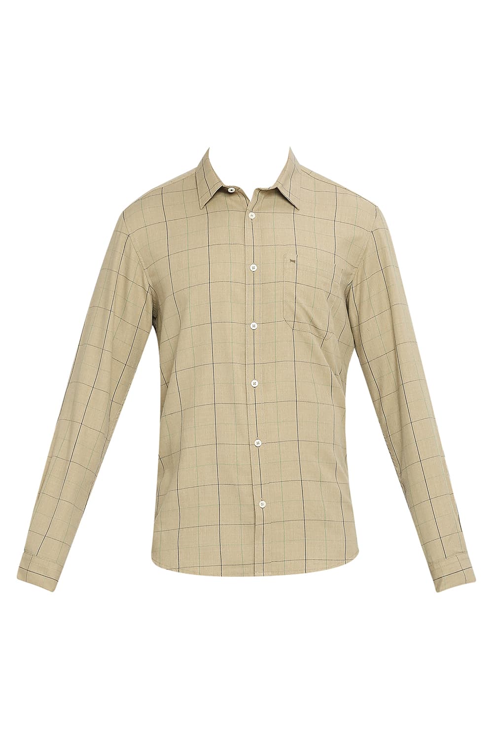 BASICS SLIM FIT POLYESTER VISCOSE MELANGE CHECKS SHIRT