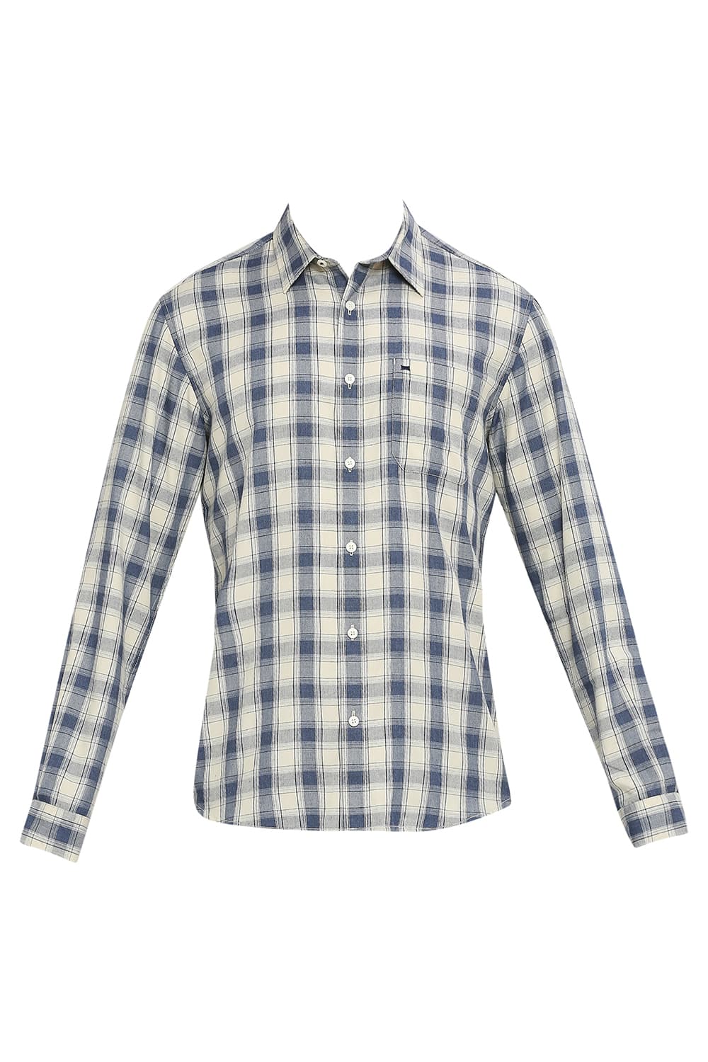 BASICS SLIM FIT POLYESTER VISCOSE CHECKS SHIRT