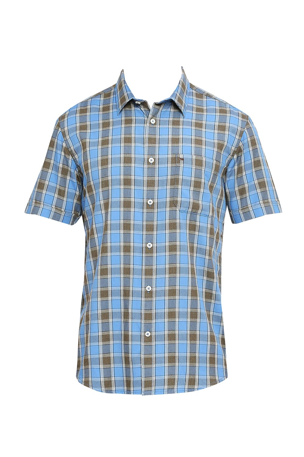 BASICS SLIM FIT POLYESTER VISCOSE CHECKS HALFSLEEVES SHIRT