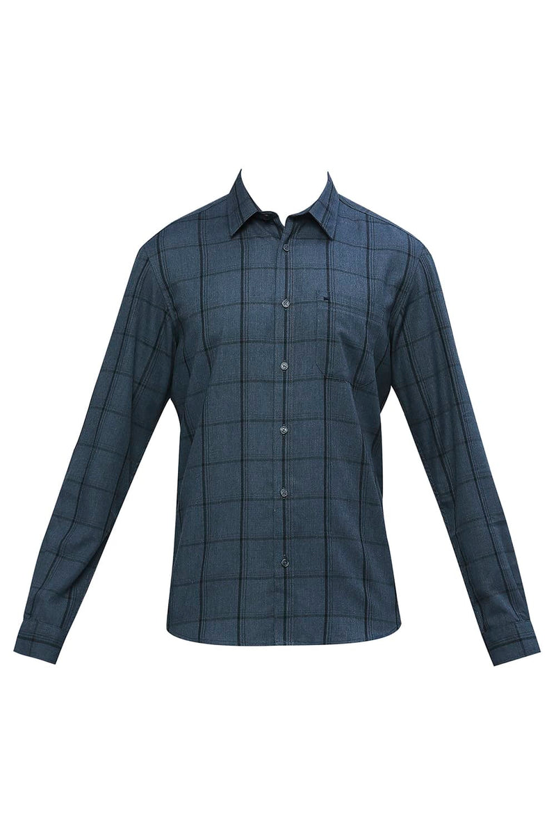 BASICS SLIM FIT POLYESTER VISCOSE MELANGE CHECKS SHIRT