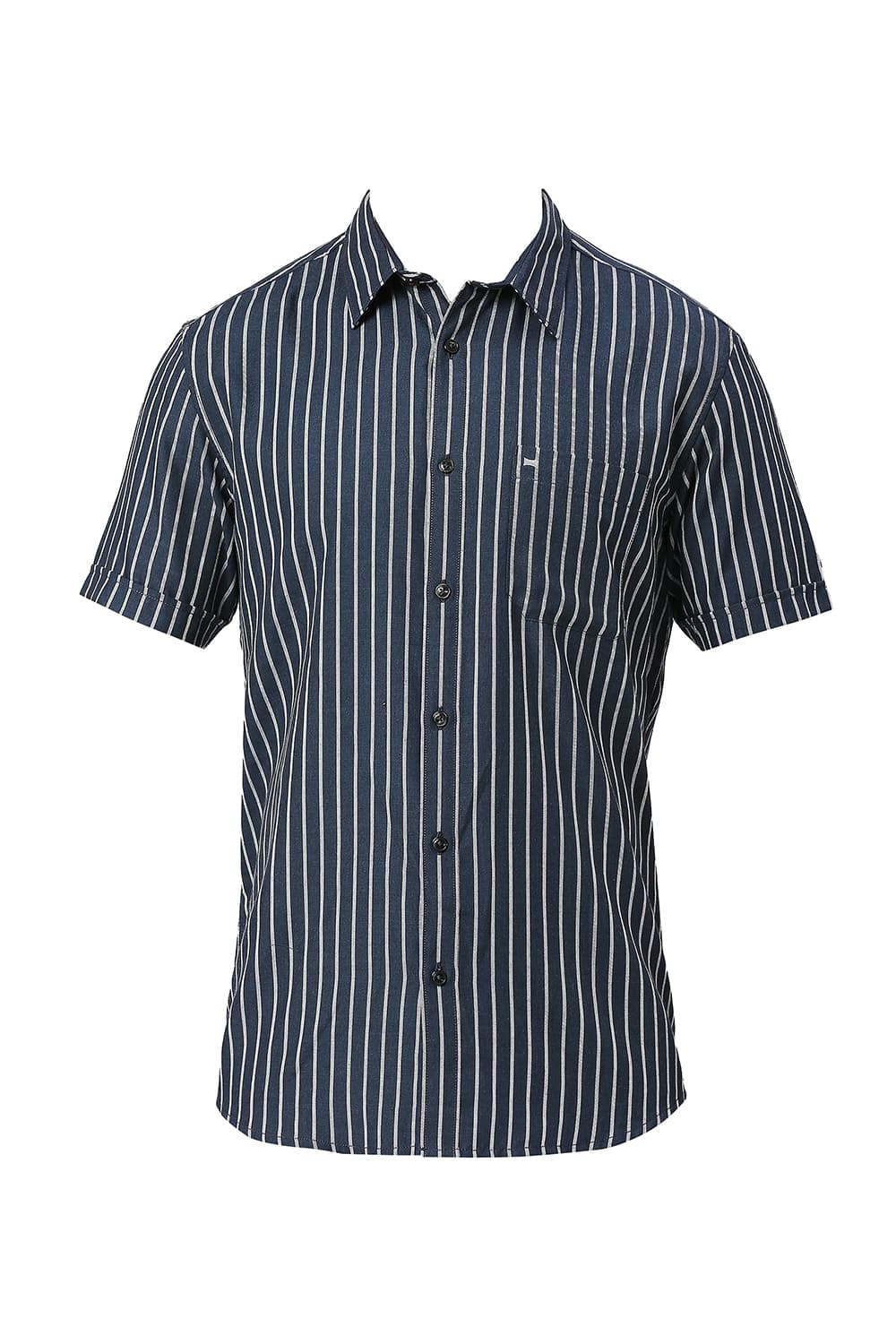 BASICS SLIM FIT POLYESTER VISCOSE STRIPE HALFSLEEVES SHIRT