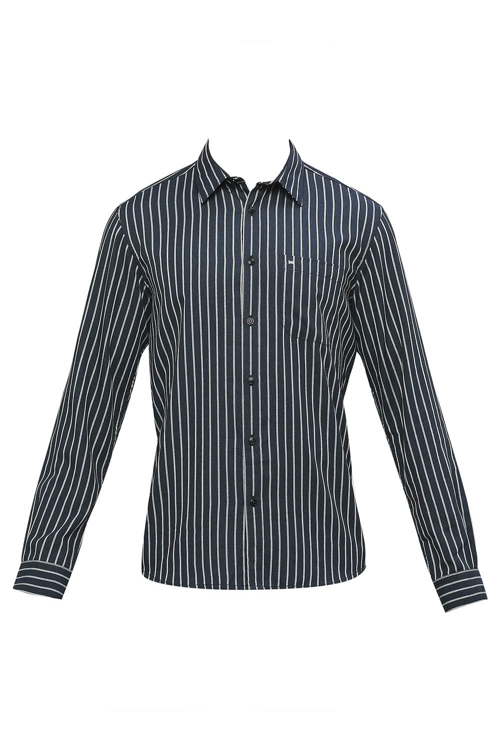 BASICS SLIM FIT POLYESTER VISCOSE STRIPE SHIRT