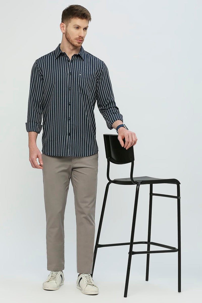 Slim Fit Polyester Viscose Stripe Shirt