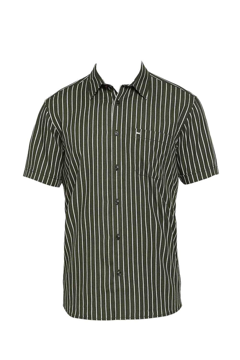 BASICS SLIM FIT POLYESTER VISCOSE STRIPE HALFSLEEVES SHIRT