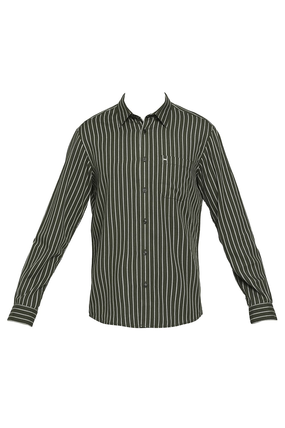 BASICS SLIM FIT POLYESTER VISCOSE STRIPE SHIRT