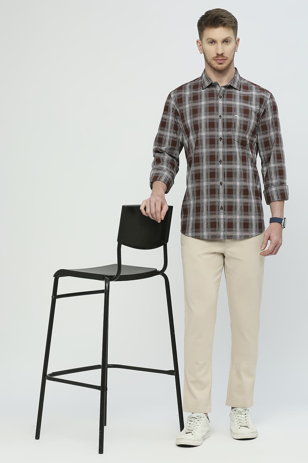 Slim Fit Cotton Checks Shirt