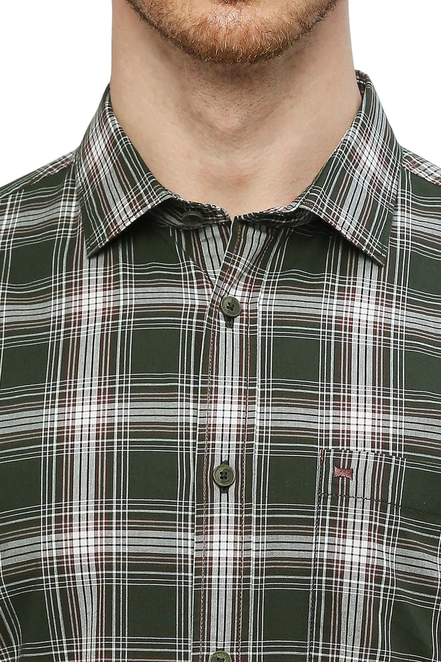 BASICS SLIM FIT RIFLE GREEN COTTON CHECKS SHIRT