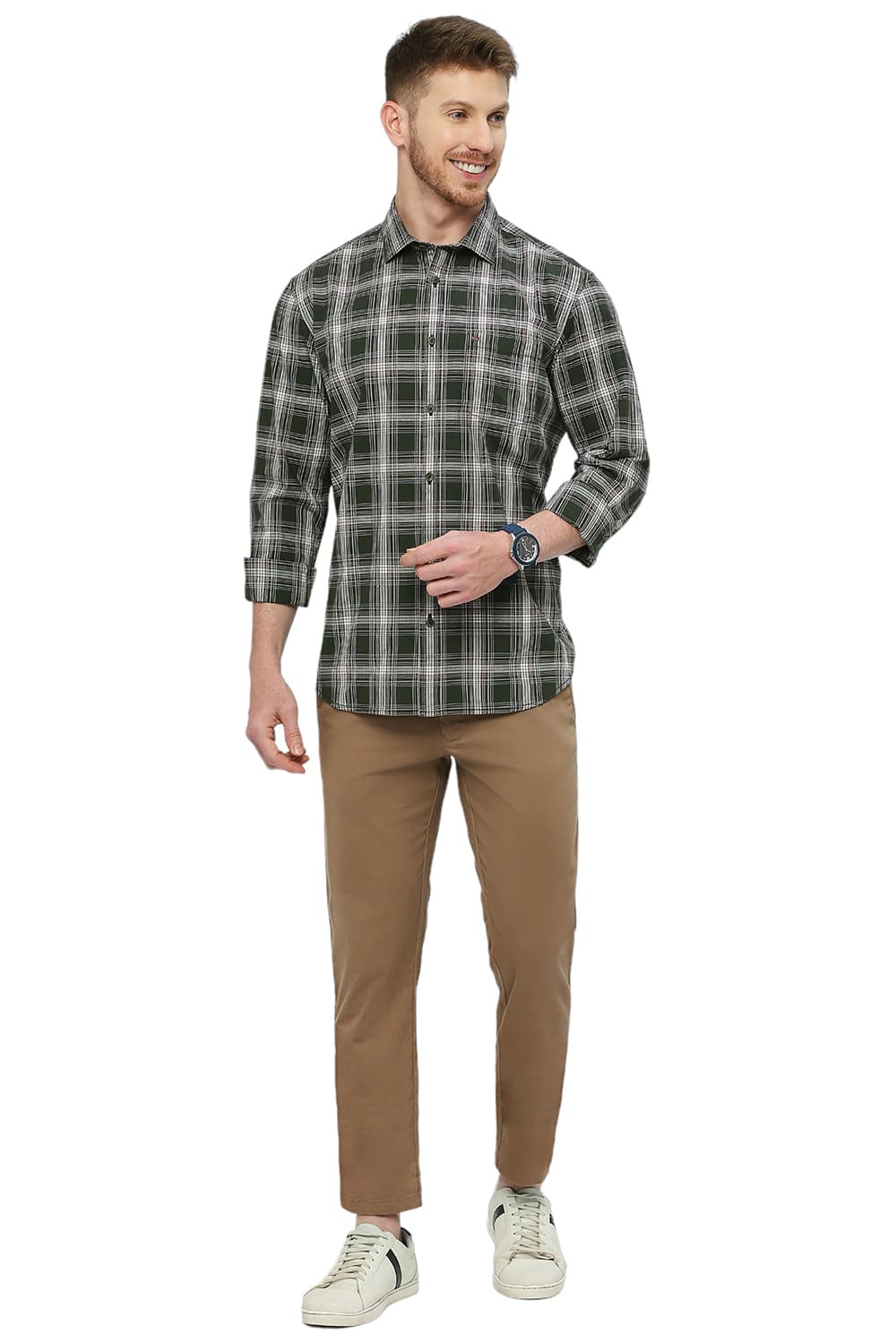 BASICS SLIM FIT COTTON CHECKS SHIRT