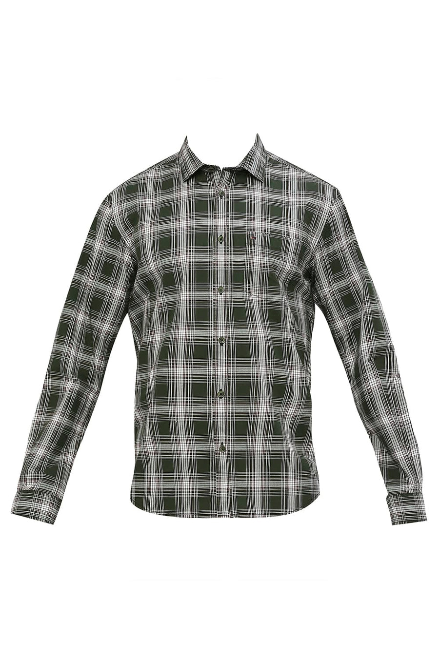 BASICS SLIM FIT RIFLE GREEN COTTON CHECKS SHIRT
