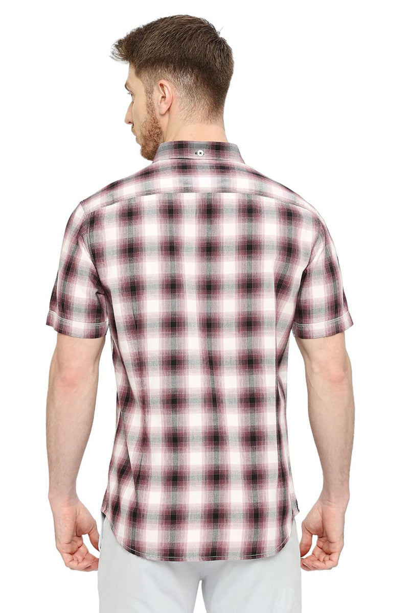 BASICS SLIM FIT COTTON TWILL CHECKS HALFSLEEVES SHIRT