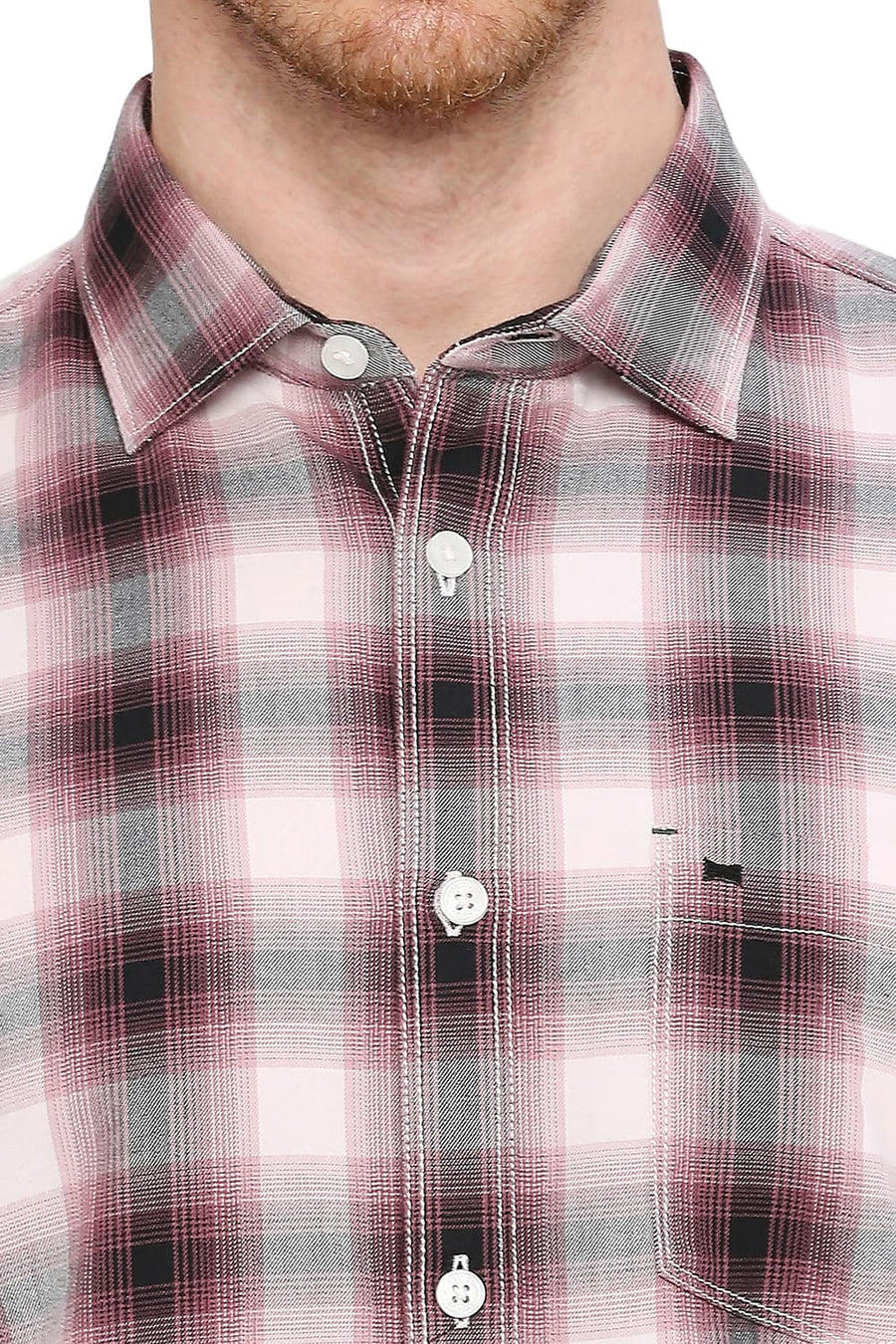BASICS SLIM FIT GINGER WINE COTTON TWILL CHECKS SHIRT