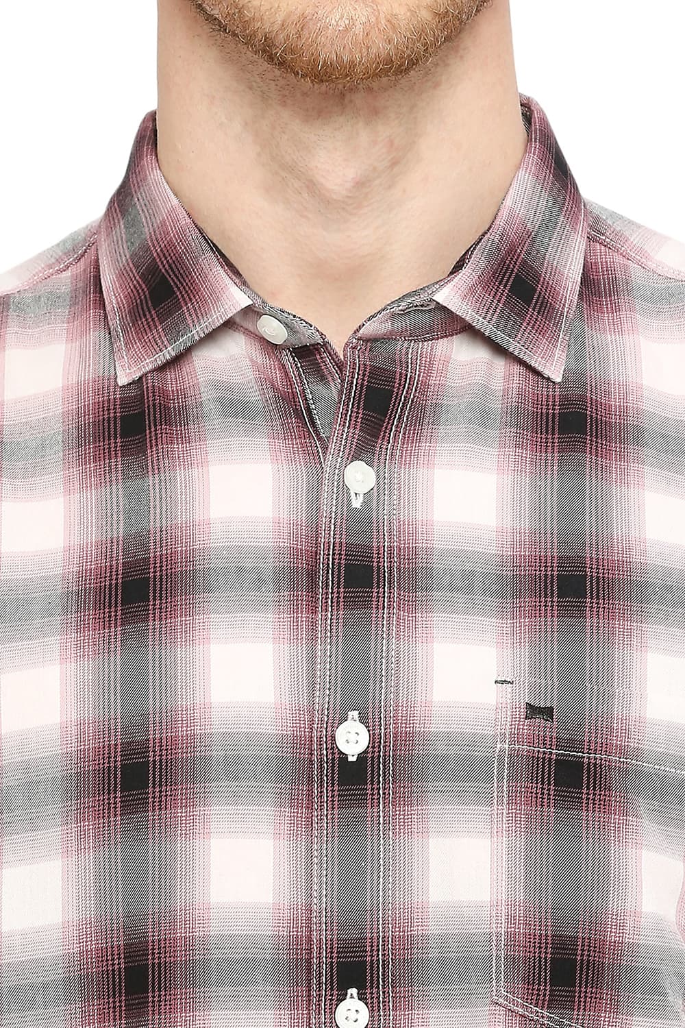 BASICS SLIM FIT COTTON TWILL CHECKS HALFSLEEVES SHIRT