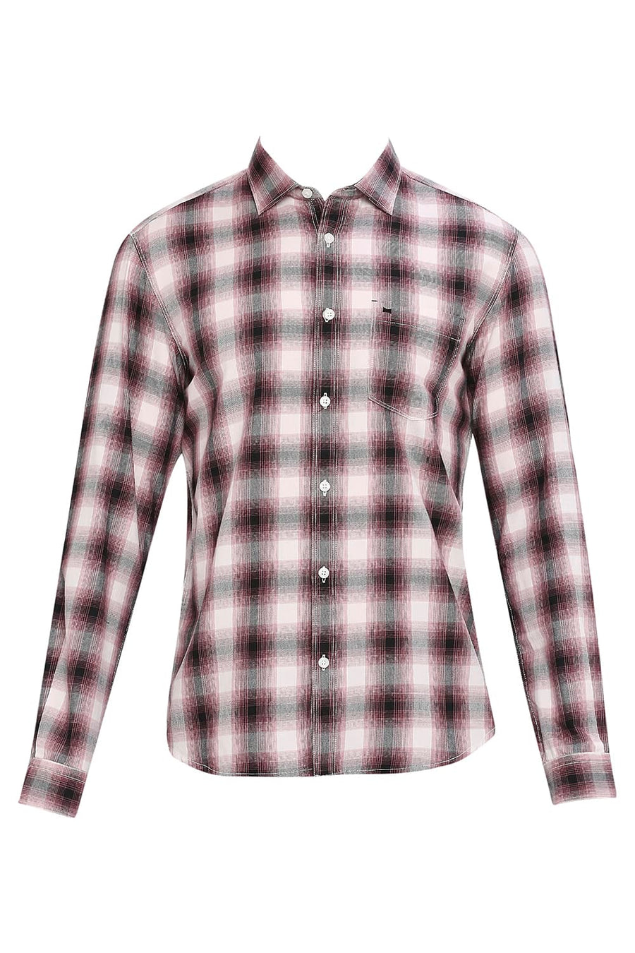 BASICS SLIM FIT GINGER WINE COTTON TWILL CHECKS SHIRT