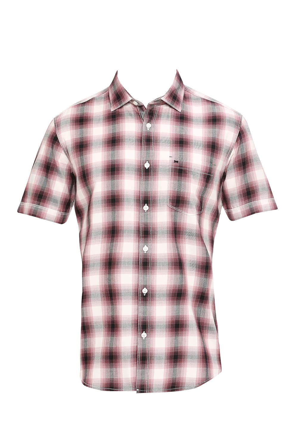 BASICS SLIM FIT COTTON TWILL CHECKS HALFSLEEVES SHIRT