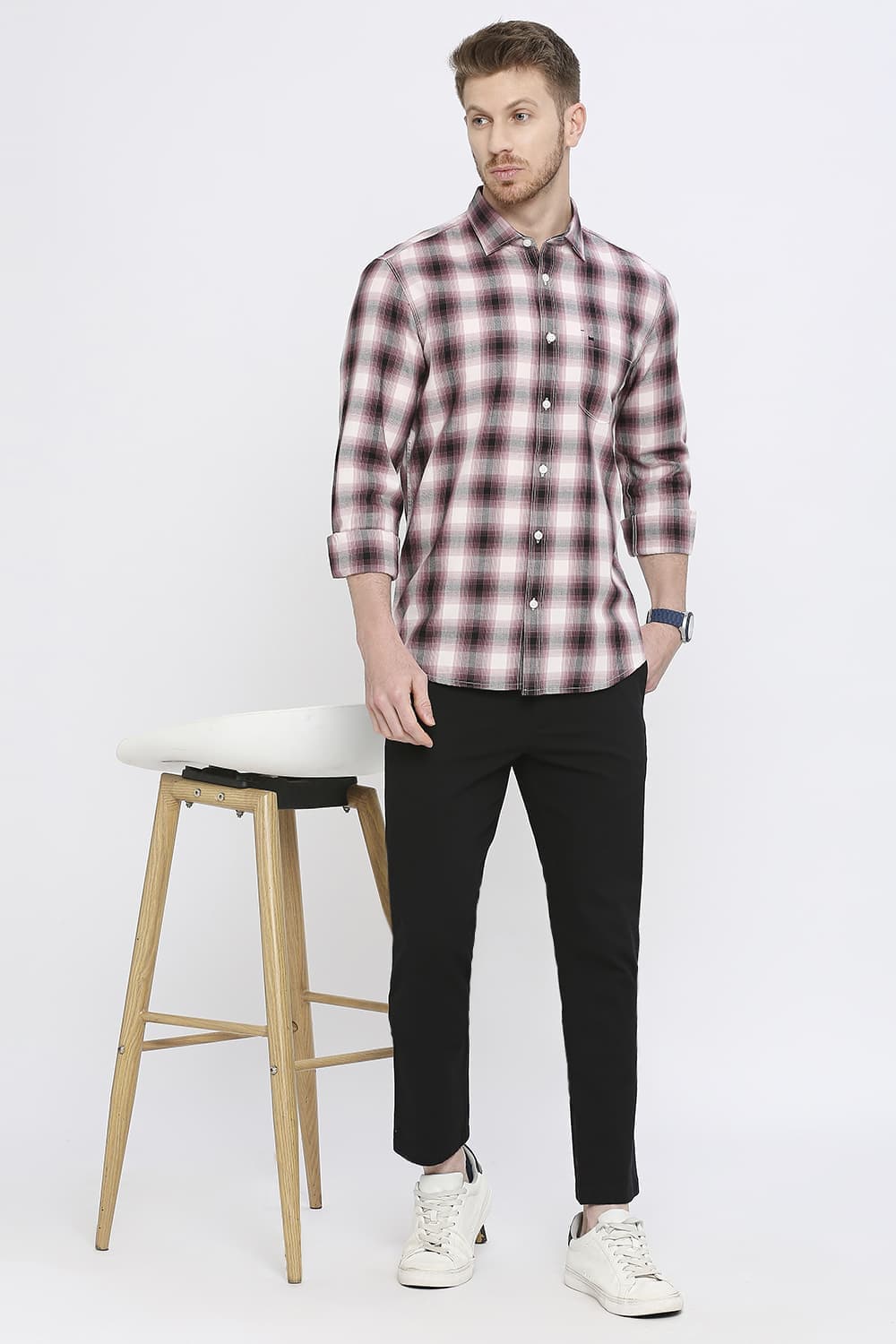 Slim Fit Cotton Twill Checks Shirt