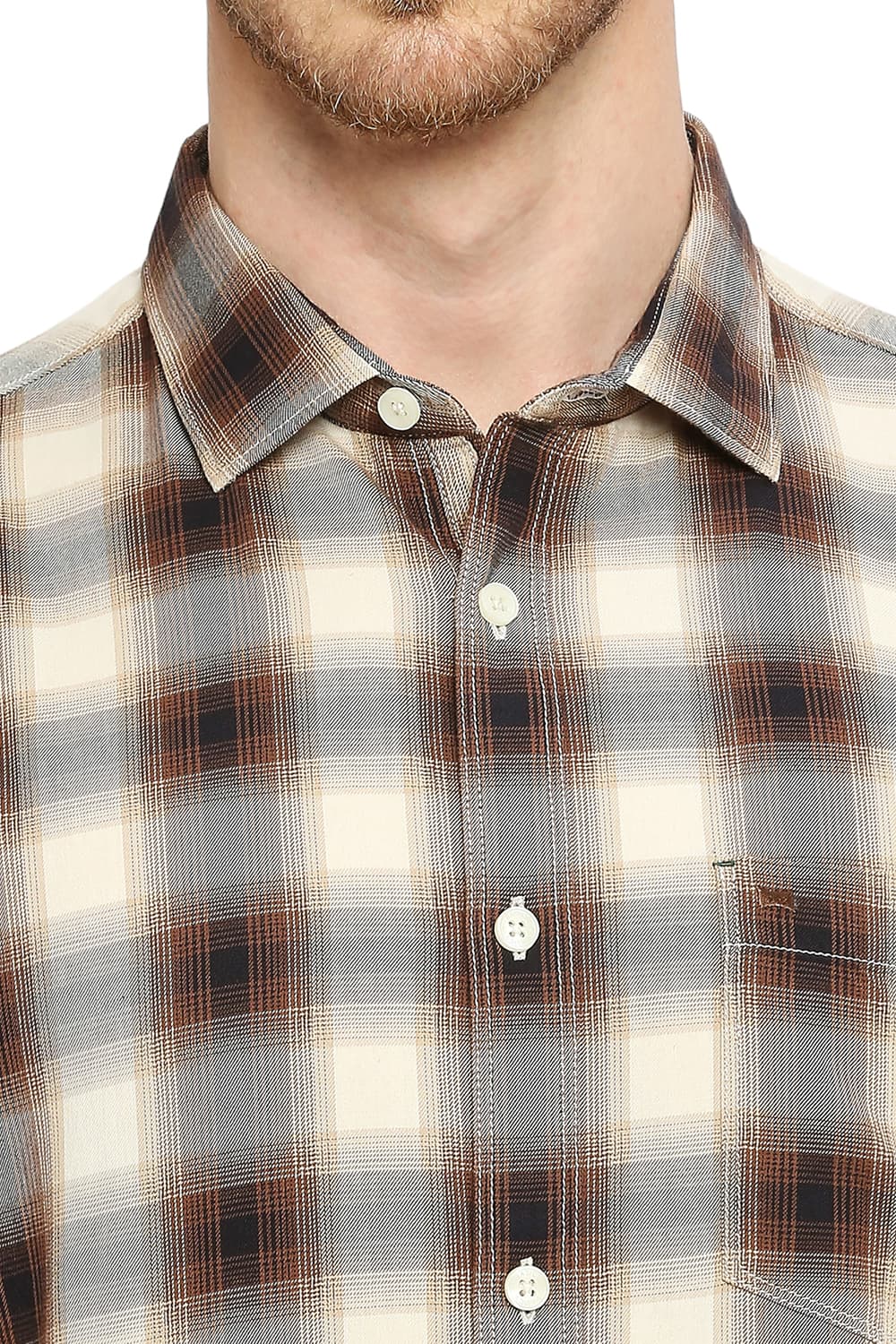 BASICS SLIM FIT COTTON TWILL CHECKS HALFSLEEVES SHIRT