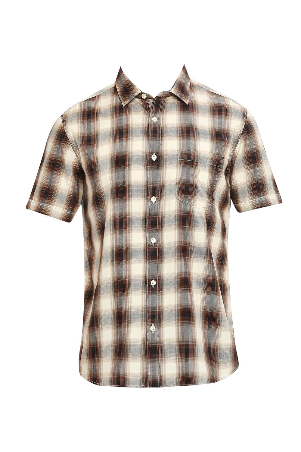 BASICS SLIM FIT COTTON TWILL CHECKS HALFSLEEVES SHIRT