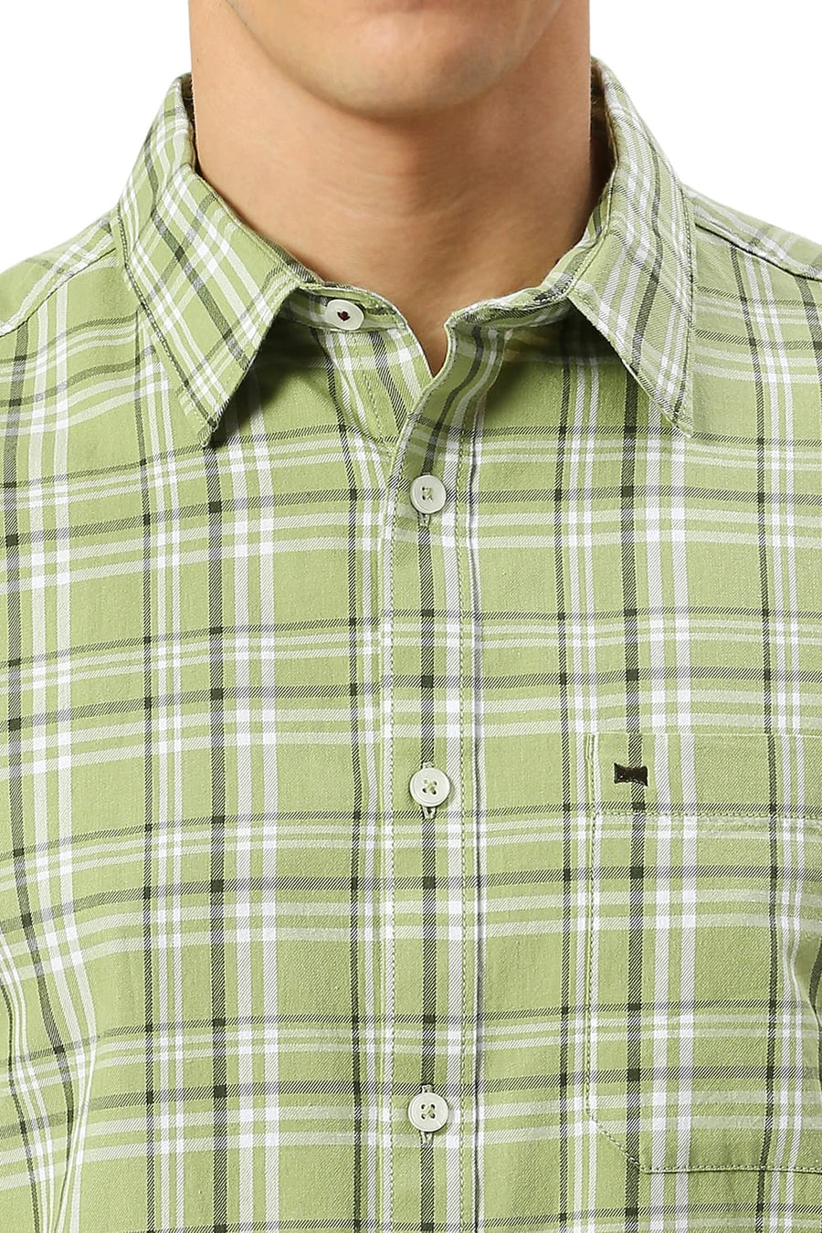 BASICS SLIM FIT KELP FOREST GREEN COTTON TWILL CHECKS HALFSLEEVES SHIRT