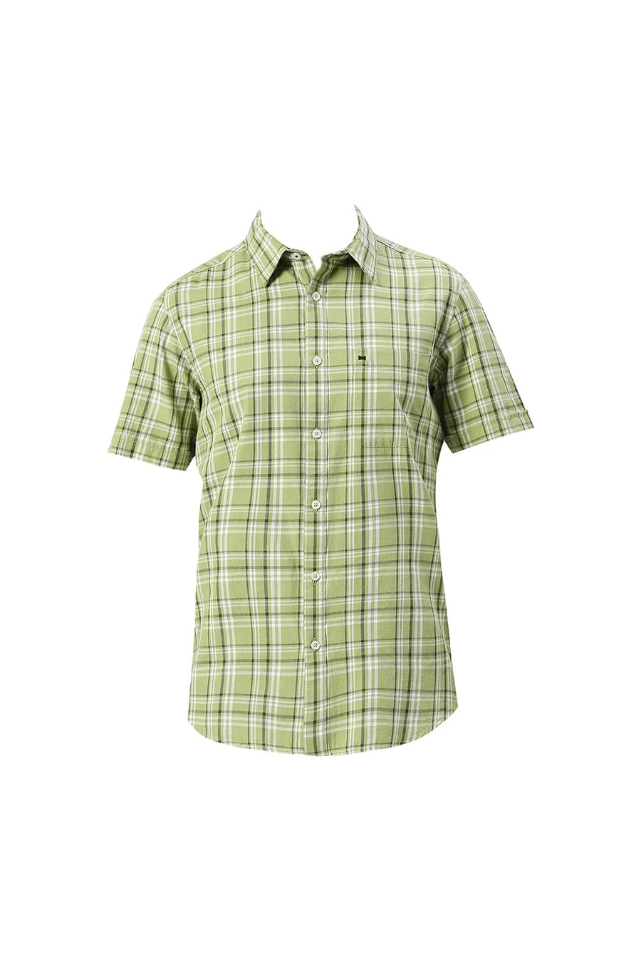 BASICS SLIM FIT KELP FOREST GREEN COTTON TWILL CHECKS HALFSLEEVES SHIRT