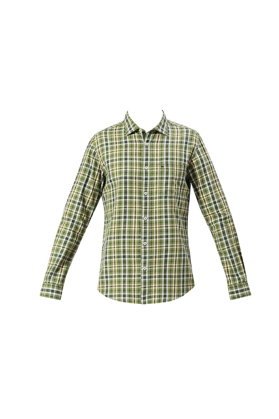 BASICS SLIM FIT KELP FOREST GREEN COTTON TWILL CHECKS SHIRT