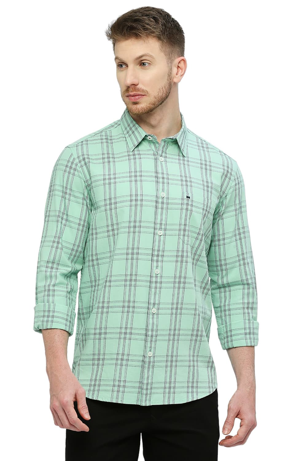 BASICS SLIM FIT COTTON TWILL CHECKS SHIRT