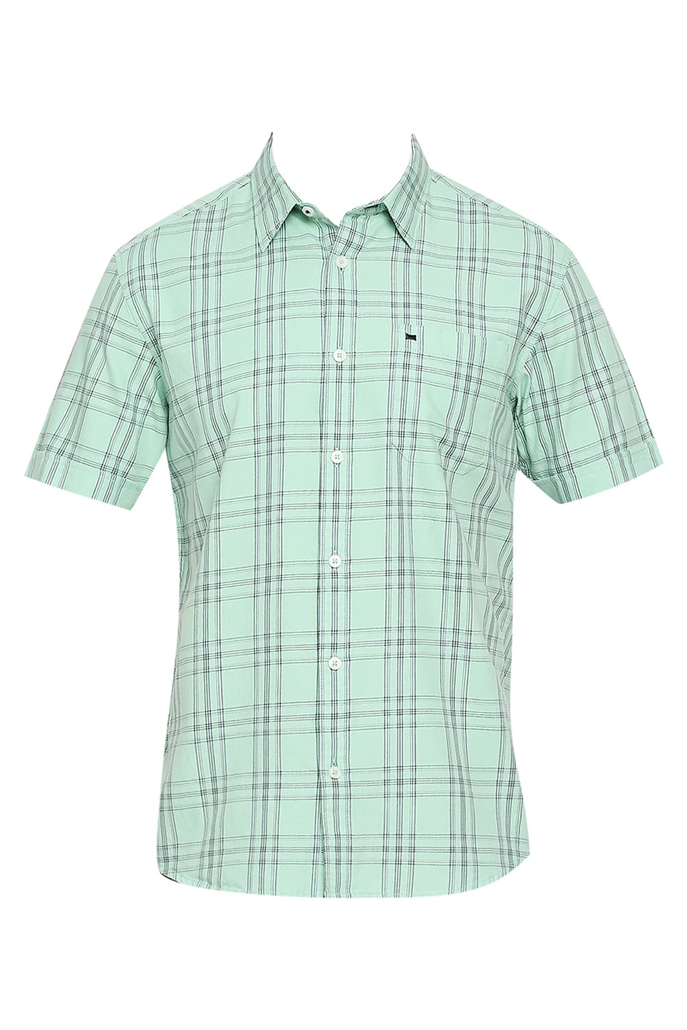 BASICS SLIM FIT COTTON TWILL CHECKS HALFSLEEVES SHIRT