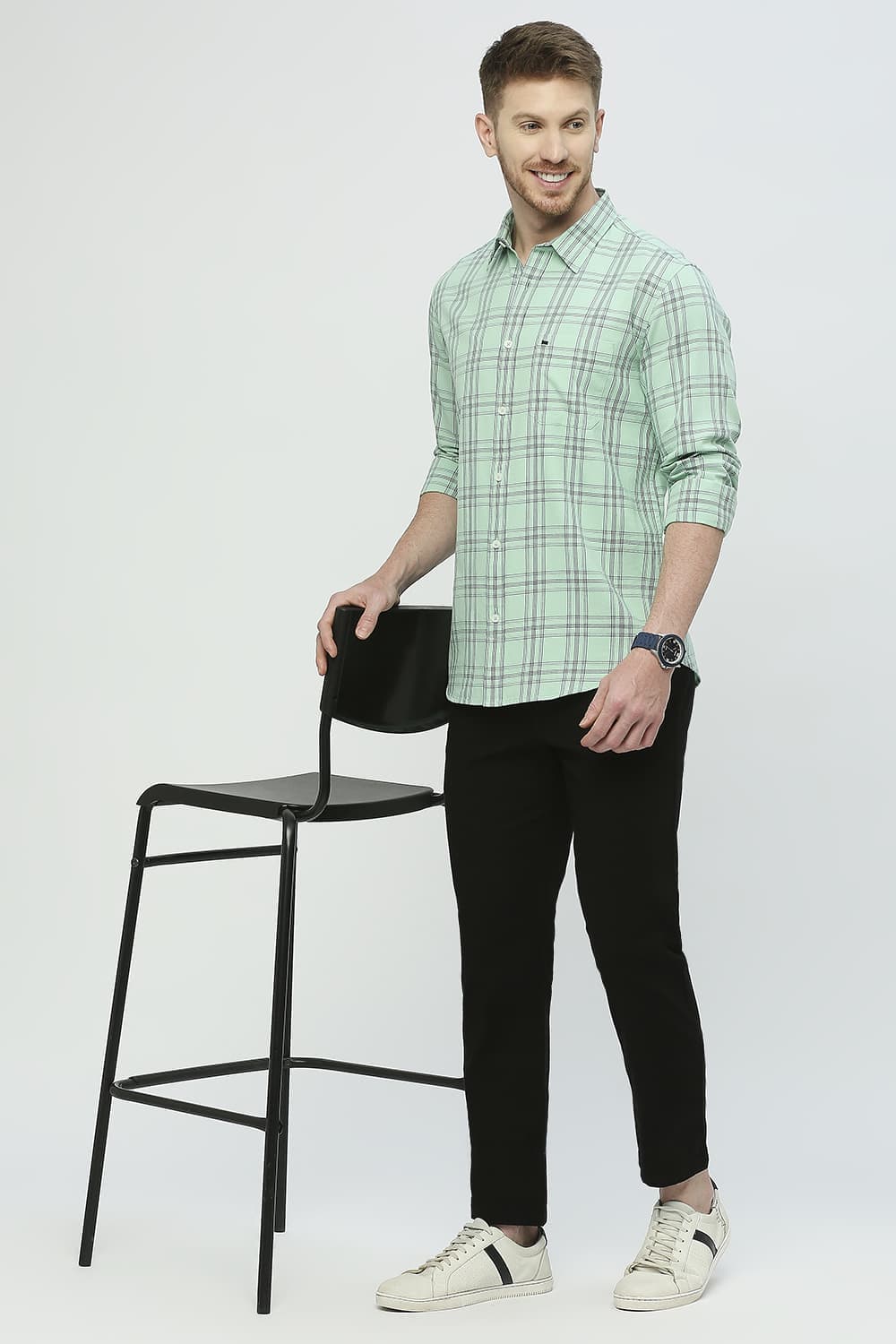 Slim Fit Cotton Twill Checks Shirt