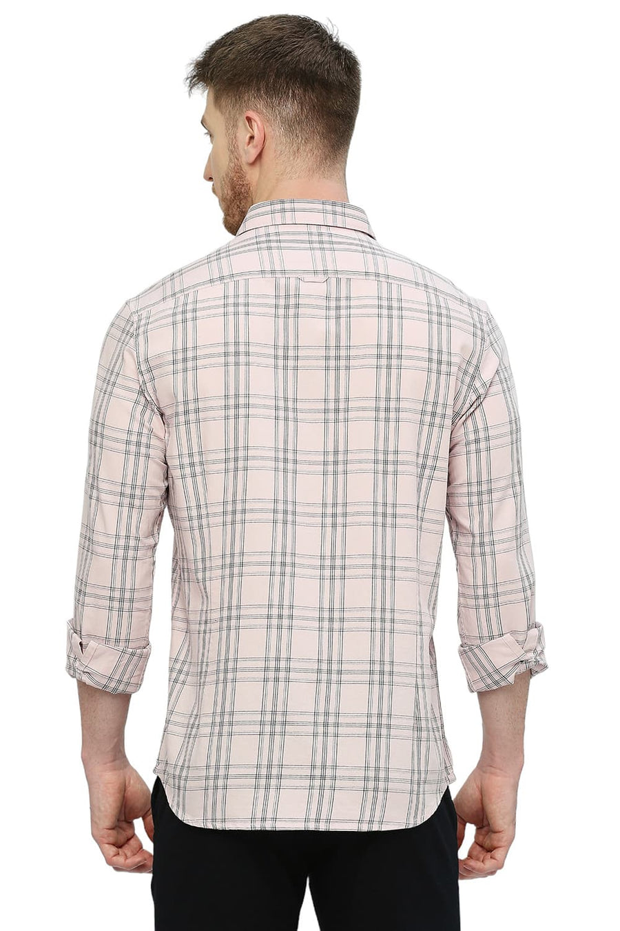 BASICS SLIM FIT PINK ICING COTTON TWILL CHECKS SHIRT