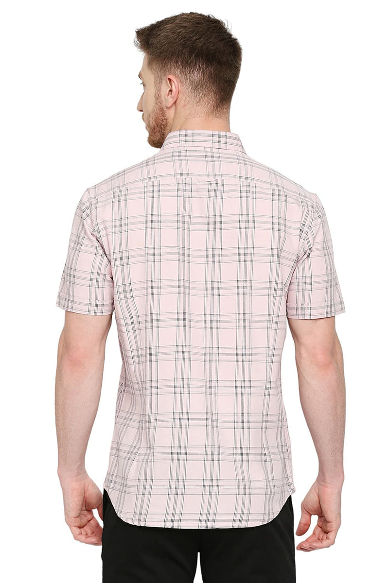 BASICS SLIM FIT COTTON TWILL CHECKS HALFSLEEVES SHIRT