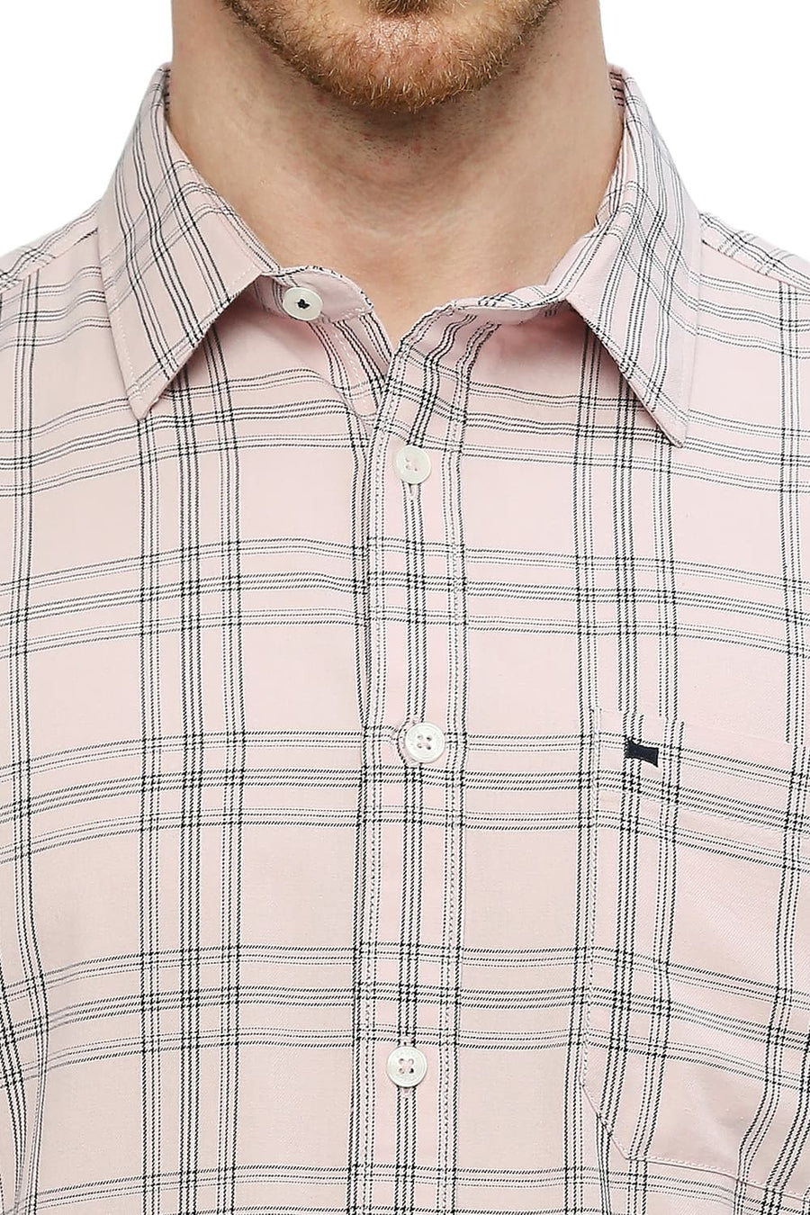 BASICS SLIM FIT PINK ICING COTTON TWILL CHECKS SHIRT